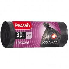 Мешки для мусора 30л Paclan "Standard" ПНД, 50*60см, 7,3 мкм, 20шт, черные, в рулоне