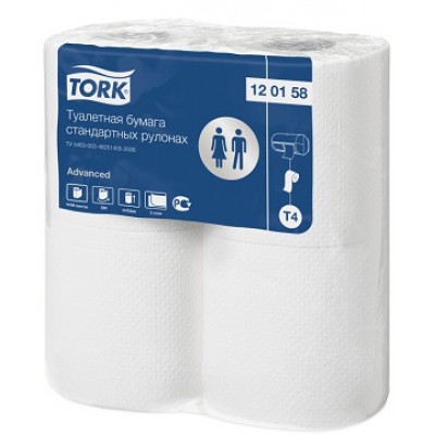 Бумага туалетная в стандартных рулонах Tork Advanced, система T4, 120158