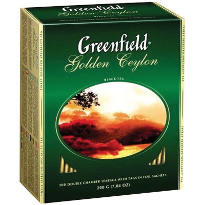 Чай Greenfield Golden Ceylon, черный, 100 фольг. пакетиков по 2гр