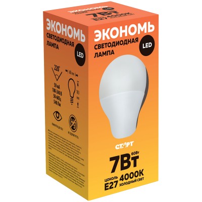 Лампа светодиодная Старт ECO LED GLS E27, 7W40